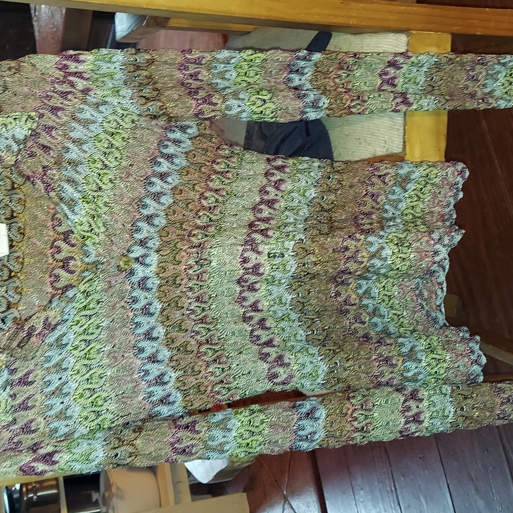 Lace multi color button down blouse